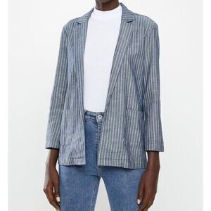 JDY Denim Blue & White Striped Blazer – Lightweight Linen Look Open Front Jacket